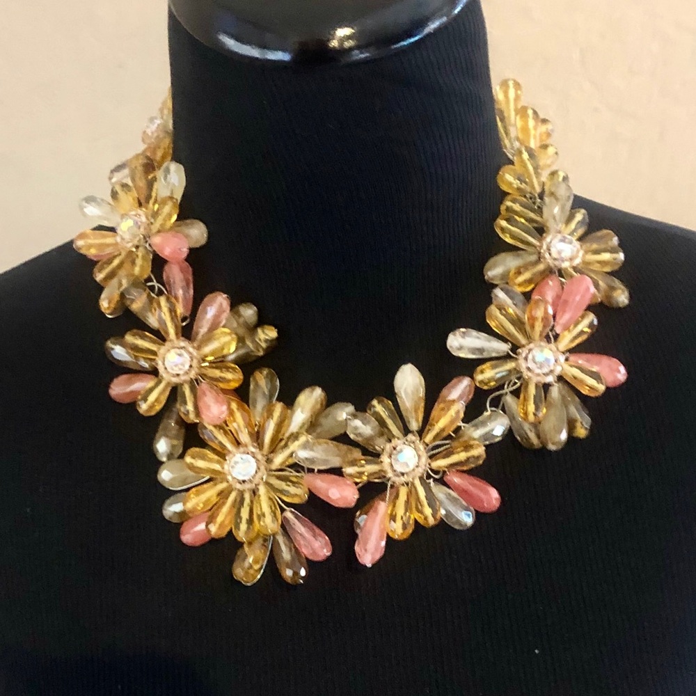 Floral Beaded Bib Statement Necklace